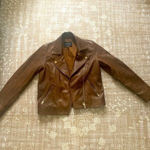 XS lucky brand cropped brown leather jacket